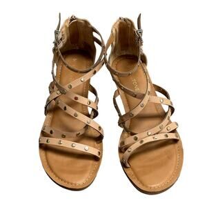 Sun + Stone Rachaell Studded Gladiator Tan Faux Leather Flat Sandals Size 8.5